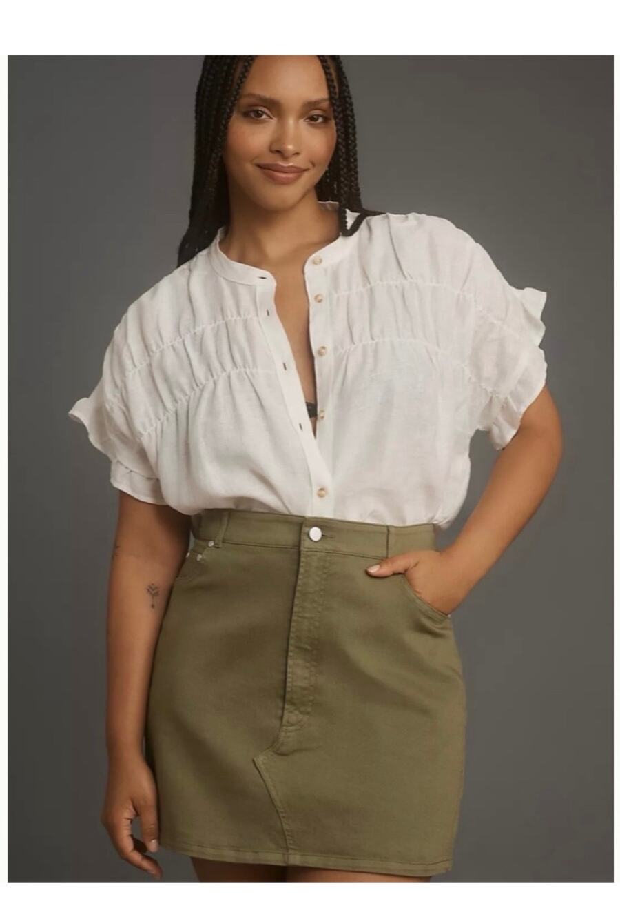 Anthropologie Pilcro denim mini skirt in olive green. Women’s 14